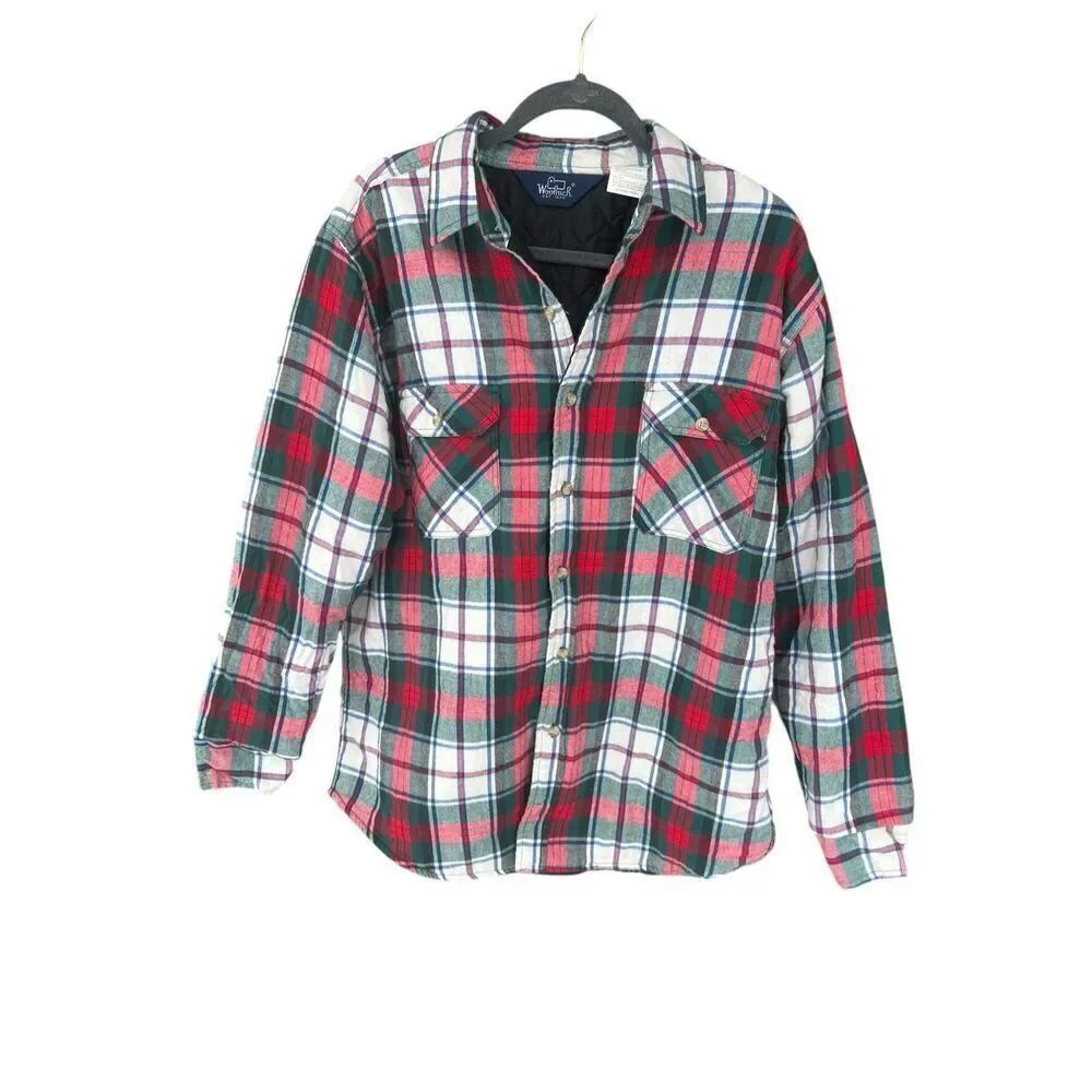 Woolrich Jacket vintage Mens Large Red Green Plaid Insulated quilted 90s Flannel